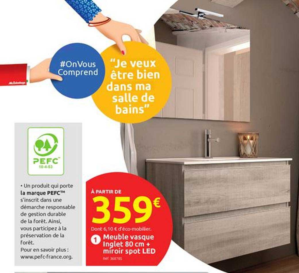 Meuble Vasque Inglet 80 Cm + Miroir Spot Led