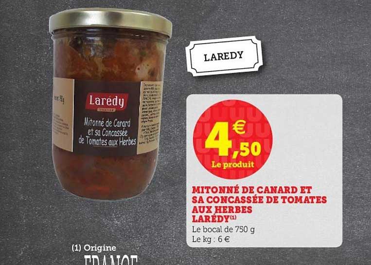 mitonné de canard et sa concassée de tomates aux herbes larédy