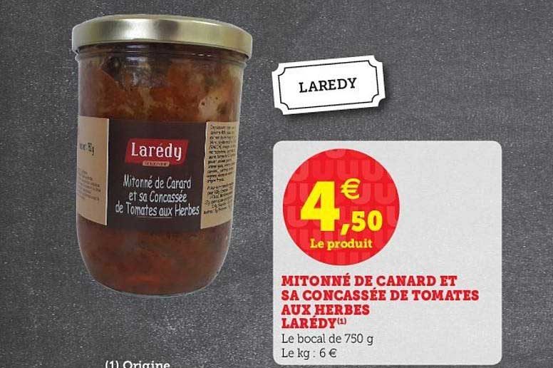 mitonné de canard et sa concassée de tomates aux herbes larédy