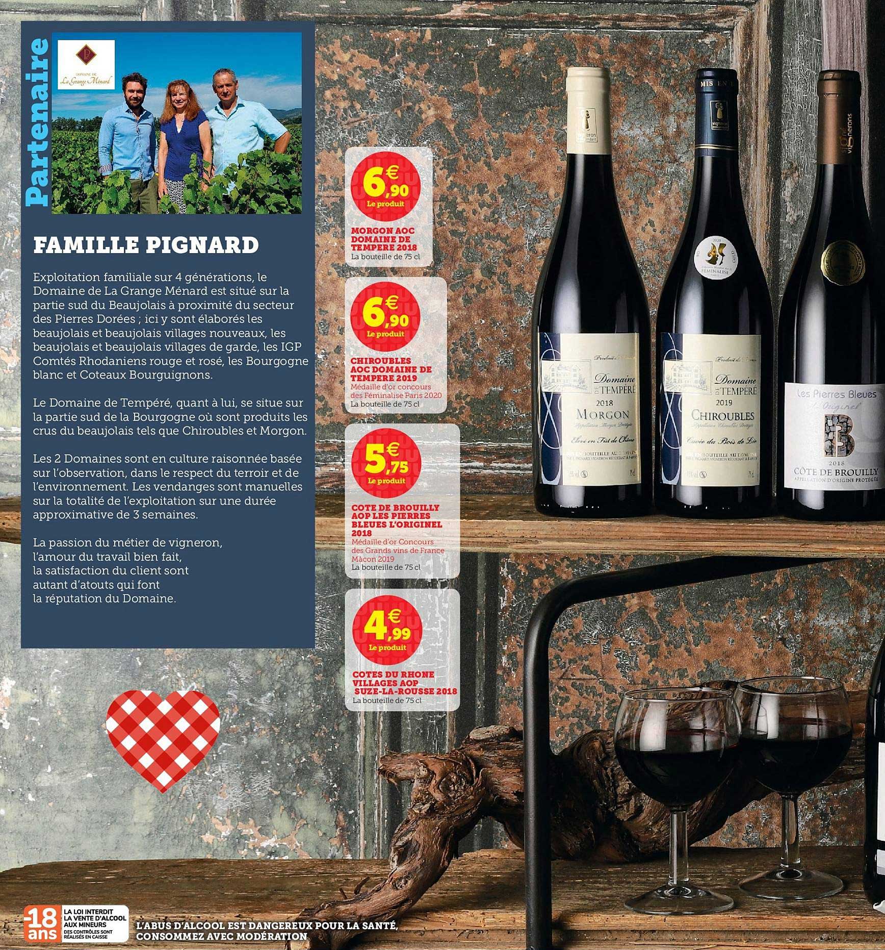 morgon aoc domaine de tempère 2019, chirouble aoc domaine de tempère 2019, côte de brouilly aop les pierres bleues l'originel 2018, côte du rhône village aop suze-la-rousse 2018