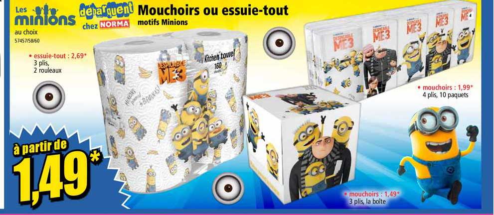 mouchoirs ou essuie-tout les minions