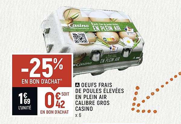 oeufs frais de poules élevées en plein air calibre gros casino