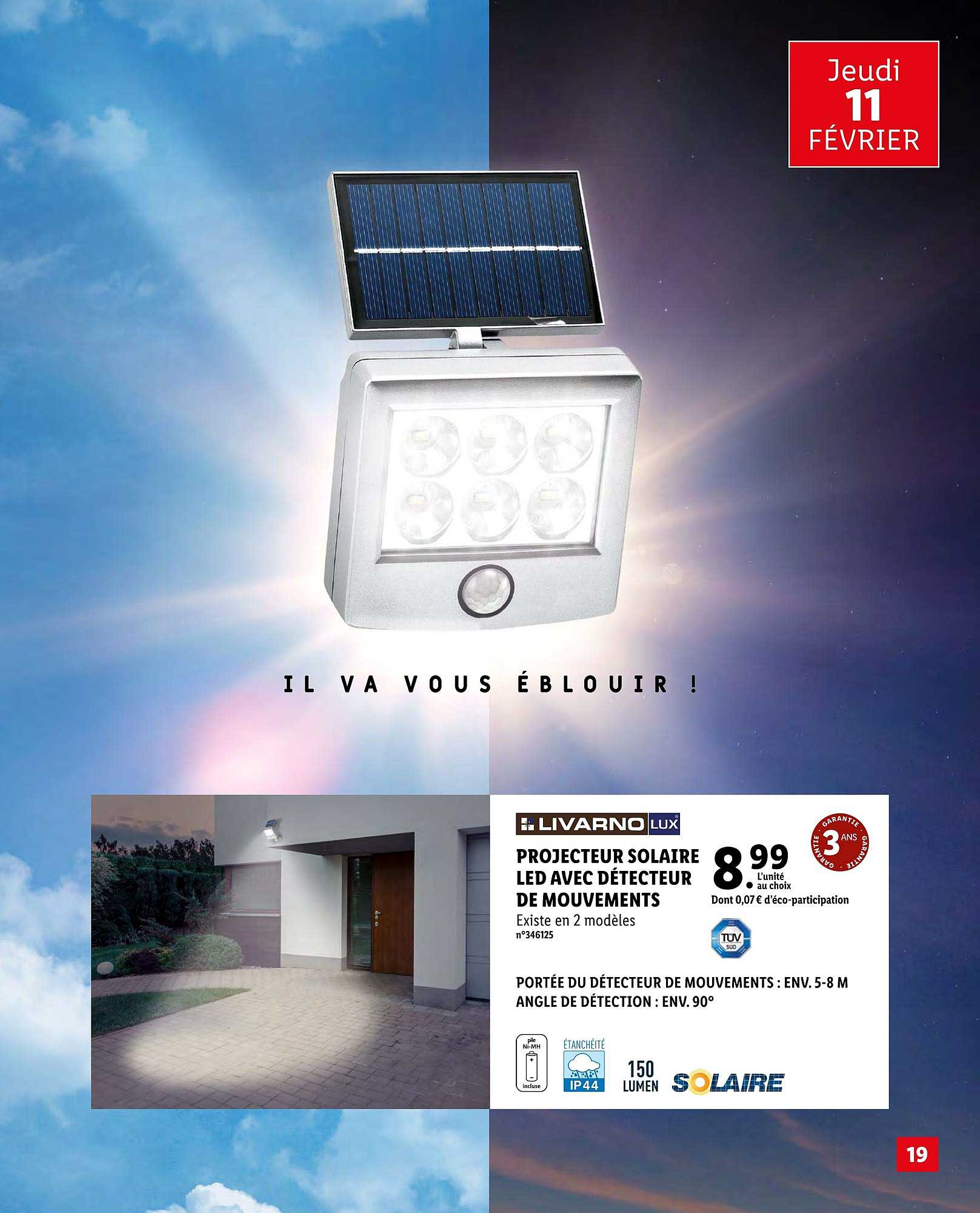 Projecteur Solaire Led Avec Détecteur De Mouvements Livarno Lux