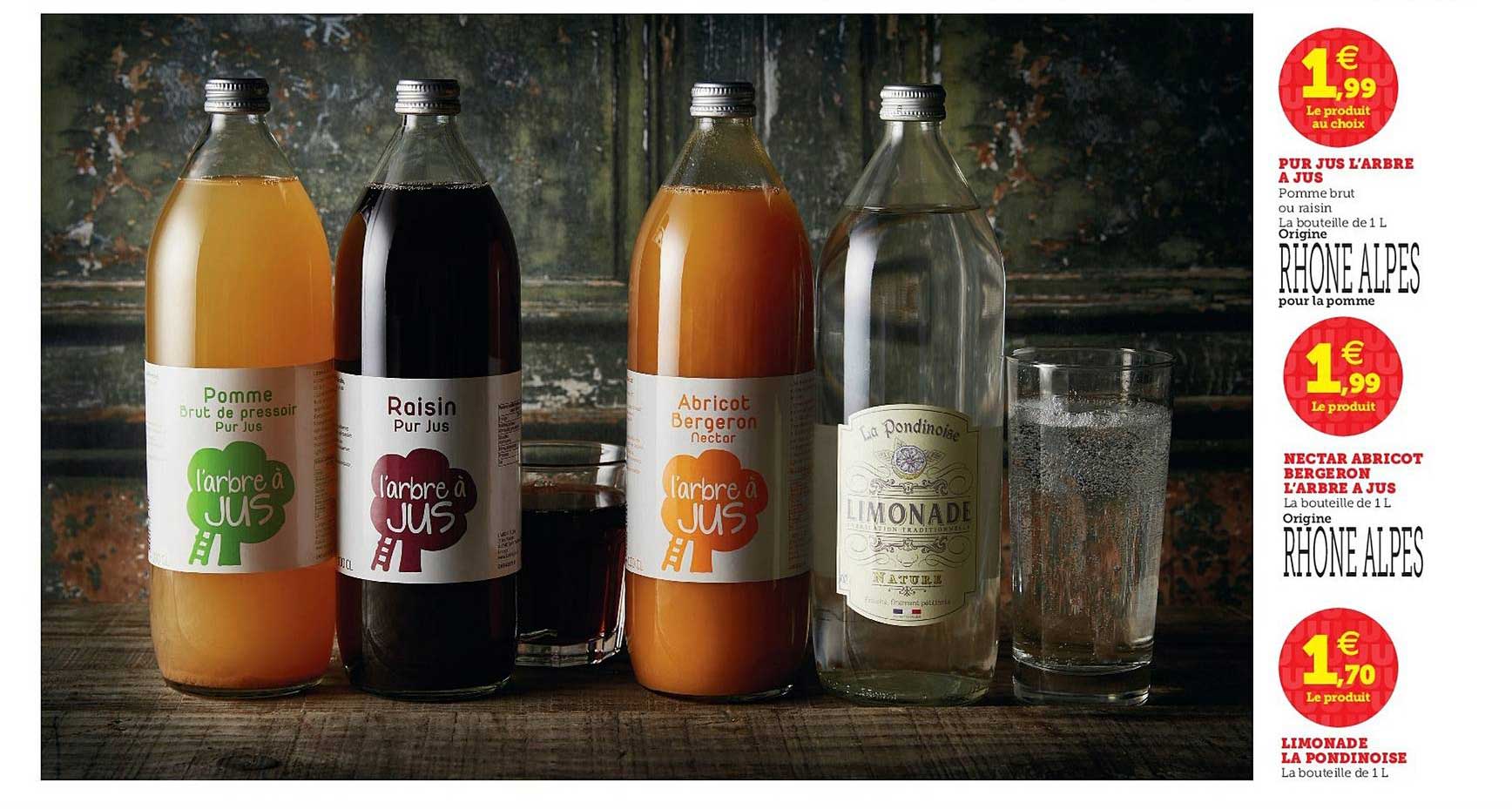 pur jus l'arbre à jus, nectar abricot bergeron l'arbre à jus, limonade la pondinoise