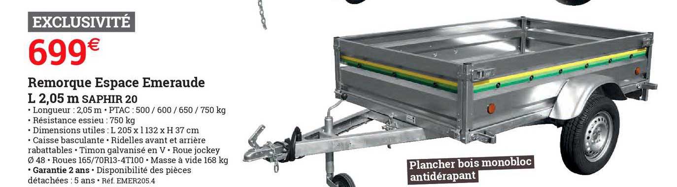 remorque espace emeraude l 2,05 saphir 20