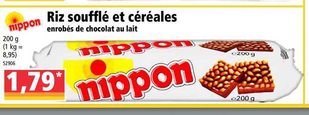 riz soufflé et céréales enrobés de chocolat au lait nippon