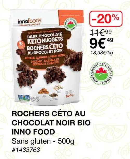 rochers céto au chocolat noir bio inno food