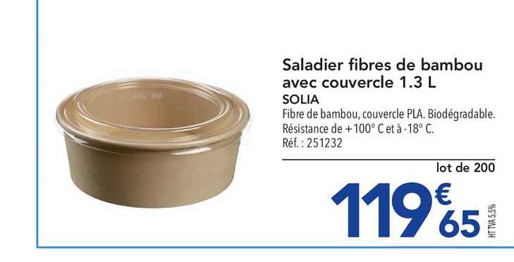 saladier fibres de bambou avec couvercle 1.3 l solia