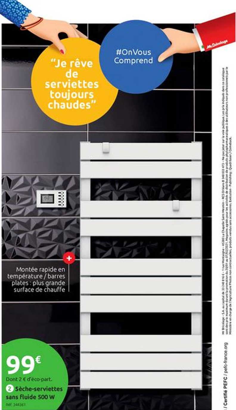 sèche-serviettes sans fluide 500 w