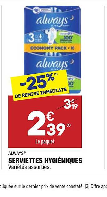 serviettes hygiéniques always