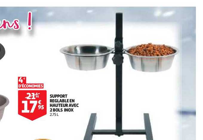 support réglable en hauteur avec 2 bols inox
