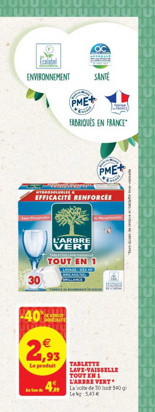 tablette lave-vaisselle tout en 1 l'arbre vert