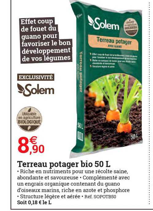 terreau potager bio 50 l solem
