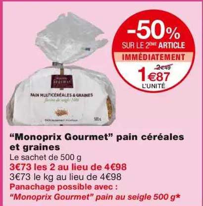 "monoprix Gourmet" Pain Céréales Et Graines
