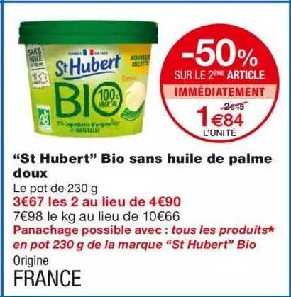 "st hubert" bio sans huile de palme doux