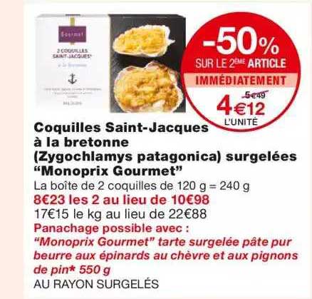 coquilles saint-jacques à la bretonne (zygochlamys patagonica) surgelées "monoprix gourmet"