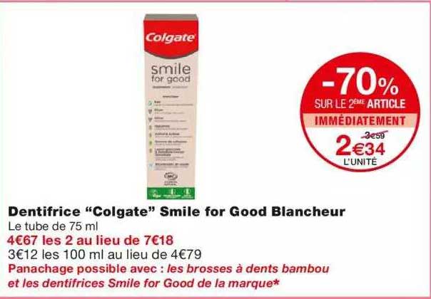 dentifrice "colgate" smile for good blancheur