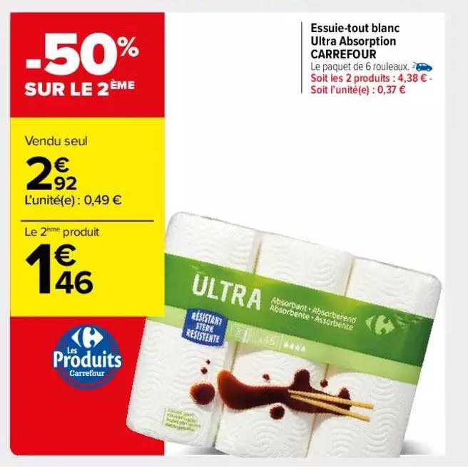 essuie-tout blanc ultra absorption carrefour