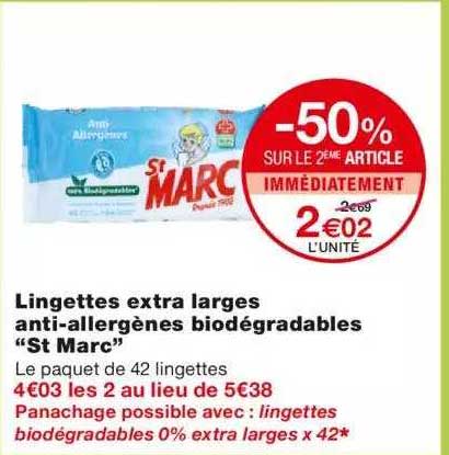 lingettes extra larges anti-allergènes biodégradables "st marc"