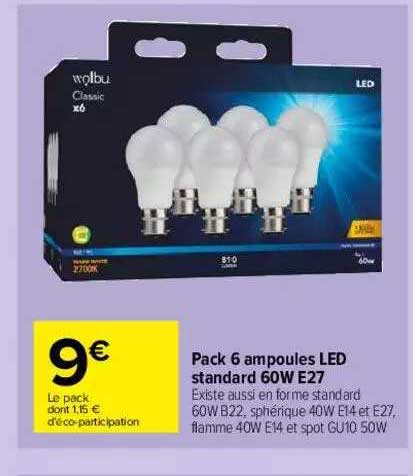 Pack 6 Ampoules Led Standard 60w E27