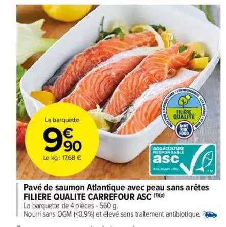 pavé saumon atlantique avec peau sans arêtes filière qualité carrefour asc