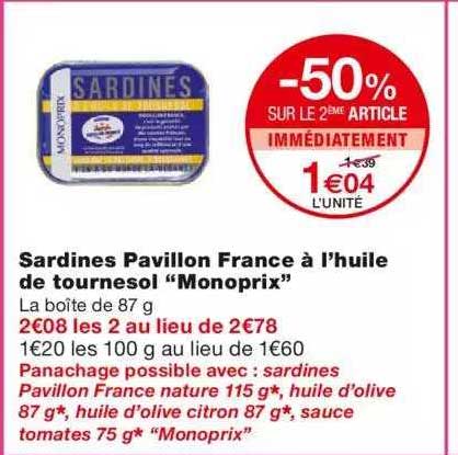 Sardines Pavillon France à L'huile De Tournesol "monoprix"