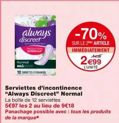 serviettes d'incontinence "always discreet" normal