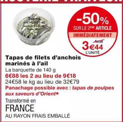 tapas de filets d'anchois marinés à l'ail