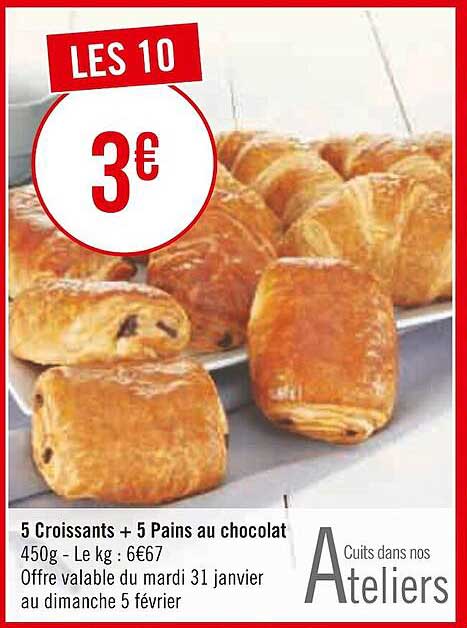 5 Croissants + 5 Pains Au Chocolat