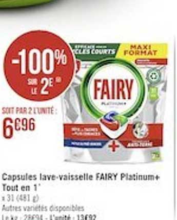 capsules lave-vaisselle fairy platinum+ tout en 1