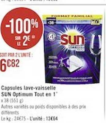 capsules lave-vaisselle sun optimum tout en 1