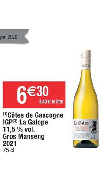 côtes de gascogne igp la galope 11,5% vol. gros manseng 2021