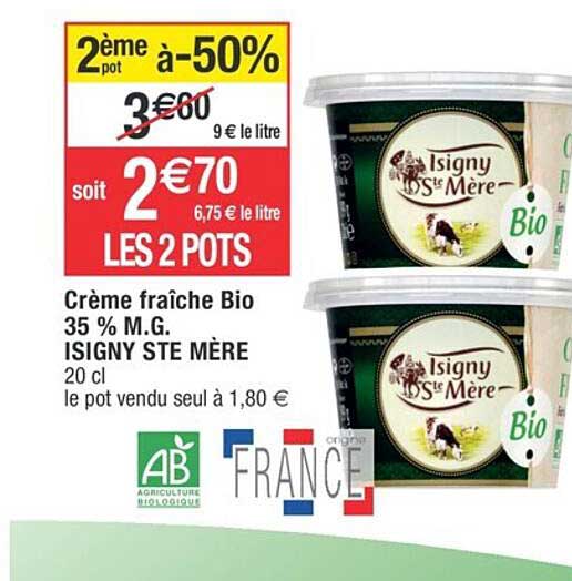 crème fraîche bio 35% m.g. isigny ste mère