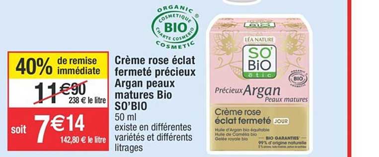 crème rose éclat fermeté précieux argan peaux matures bio so'bio