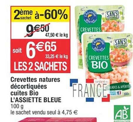 crevettes natures décortiquées cuites bio l'assiette bleue
