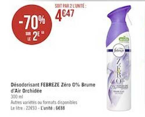 désodorisant febreze zéro 0% brume d'air orchidée