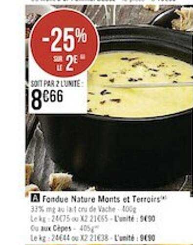fondue nature monts et terroirs ou aux cèpes