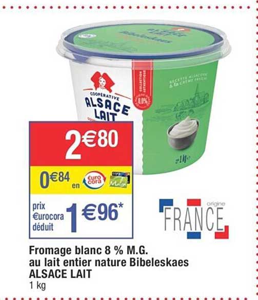 Fromage Blanc 8% M.g Au Lait Entier Nature Bibeleskaes Alsace Lait
