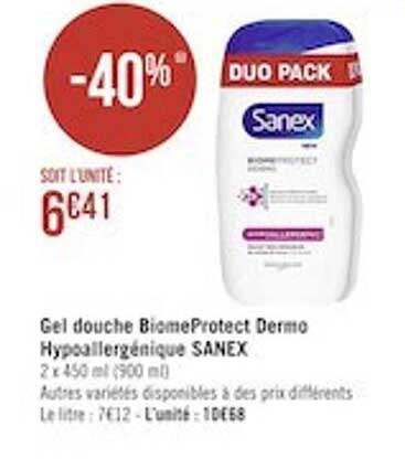 gel douche biomeProtect dermo hypoallergénique sanex