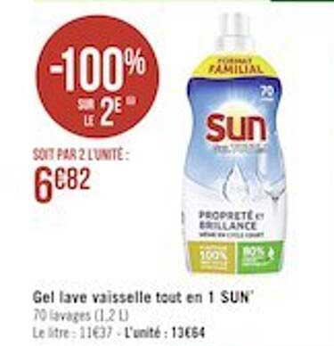 gel lave vaisselle tout en 1 sun