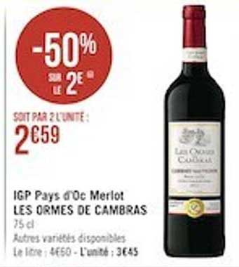 Igp Pays D'oc Merlot Les Ormes De Cambras
