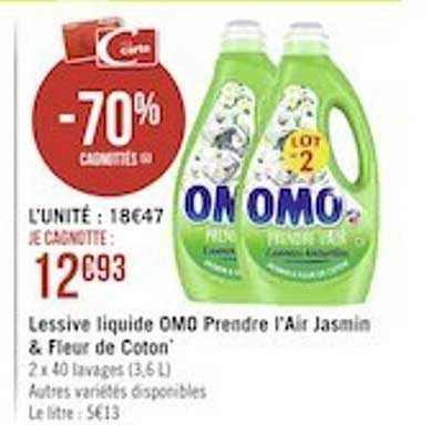 lessive liquide omo prendre l'air jasmin & fleur de coton
