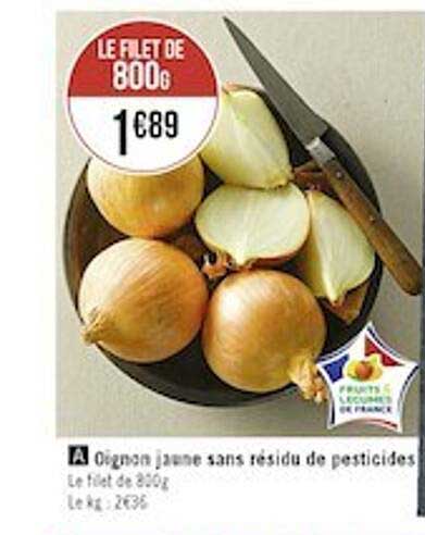 oignon jaune sans résidu de pesticides