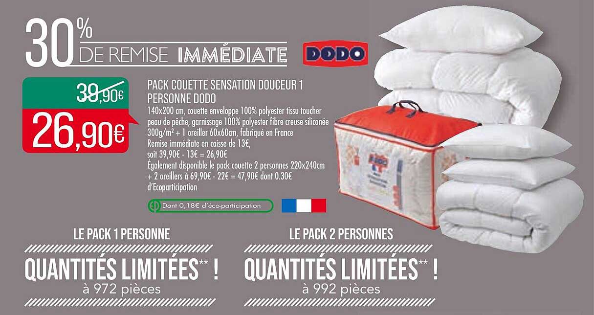 pack couette sensation douceur 1 personne dodo