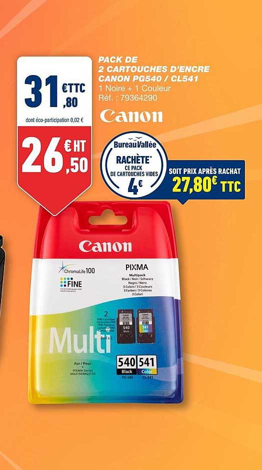 pack de 2 cartouches d'encre canon pg540 - cl541