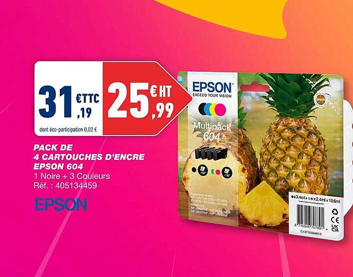 pack de 4 cartouches d'encre epson 604