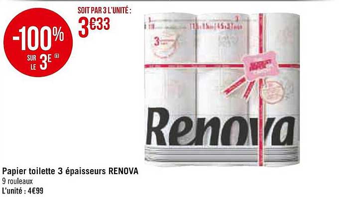 papier toilette 3 épaisseurs renova