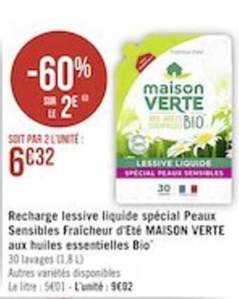recharge lessive liquide spécial peaux sensibles fraîcheur d'été maison verte aux huiles essentielles bio
