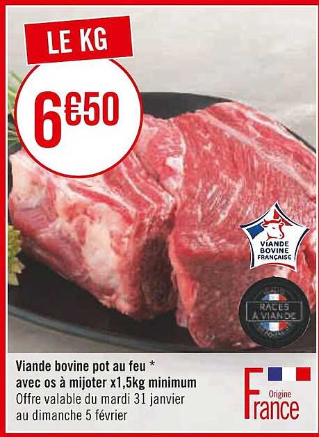 viande bovine pot au feu avec os à mijoter x1,5kg minimum