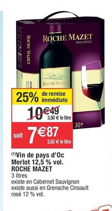 vin de pays d'oc merlot 12,5% vol. roche mazet